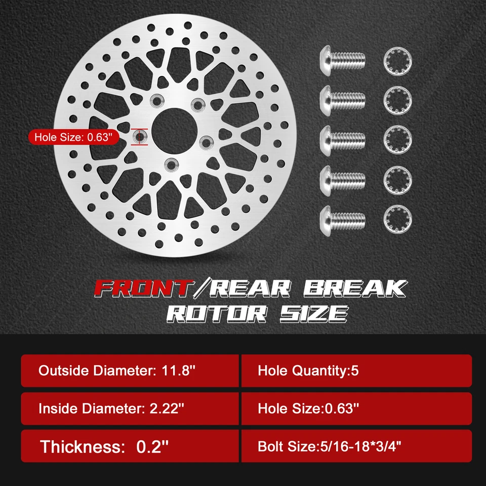 11.8 Harley Front Brake Rotor Mesh Set w/ Bolts for Touring Bagger Models US - Image 4 of 4