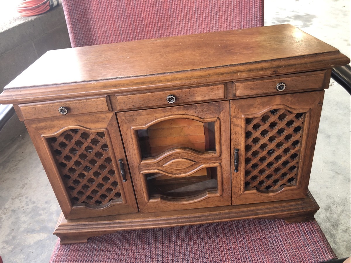 London Leather Jewelry Box Wood Vintage Gold Velvet Drawers Large
