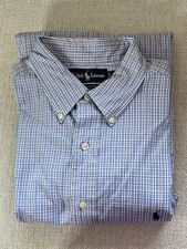 Polo Ralph Lauren Button Shirt Mens Sz 17 BluePlaid Cotton Yarmouth Pony Logo