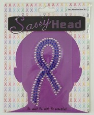 Sassy Head Cancer Ribbon Large Purple Rhinestone Sticker Temporary Tattoo