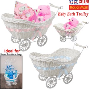 Large Wicker Pram Basket Gift Hamper Girls Boys New Born Baby