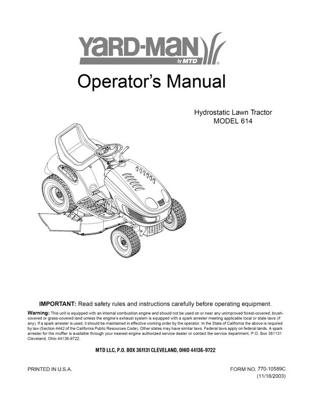 Yardman ride on mower on sale manual