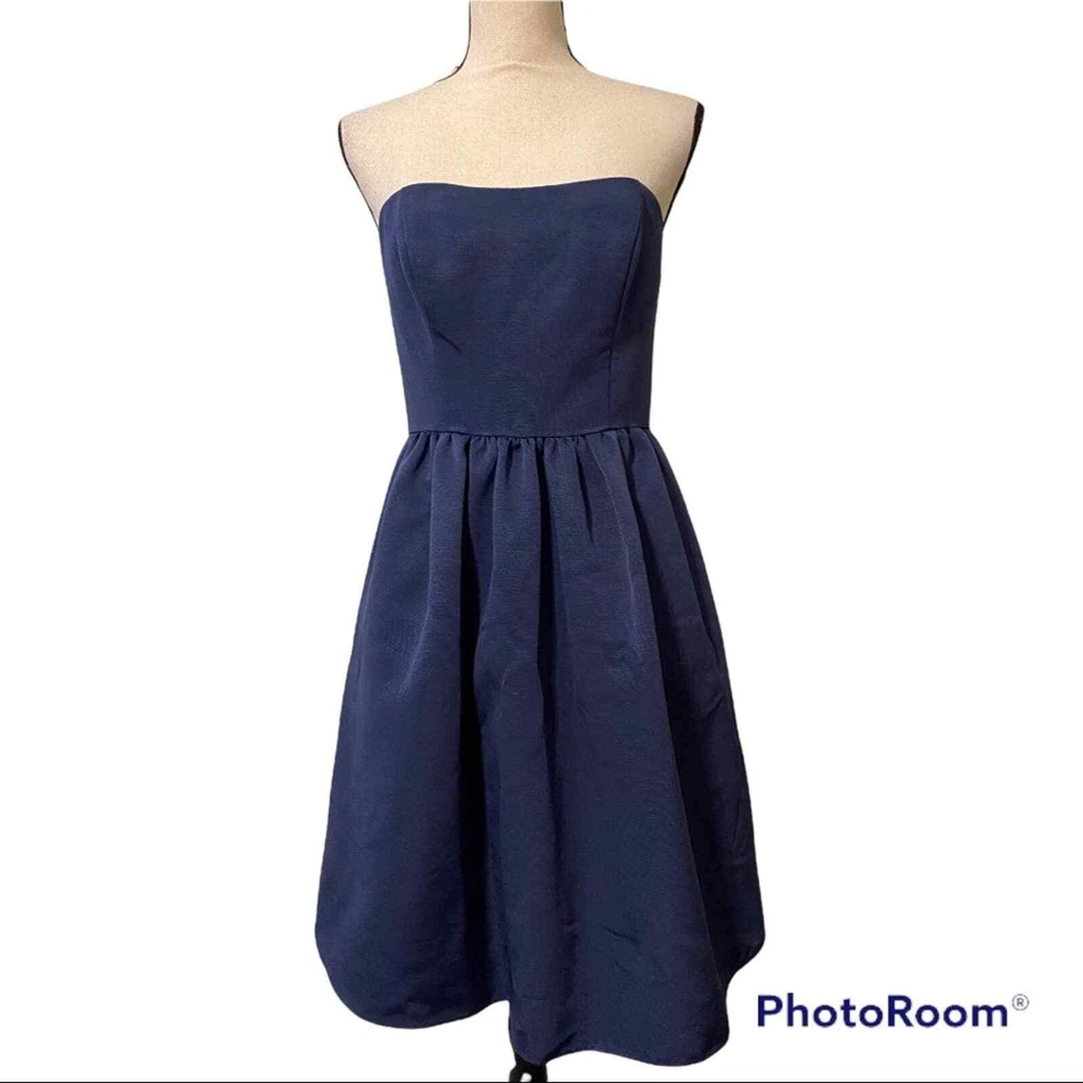 David s Bridal size 6 women s strapless marine blue bridesmaid knee length dress