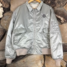 Vintage 80s Mercedes Benz Mac Murray Satin Full Zip Jacket Coat Silver Sz Large