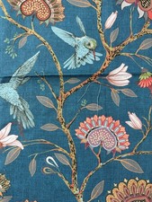 Grand Floral Hummingbirds Designer Linen - TEAL Remnant 47x67 Cm