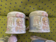 Precious Moments 1994 Pastel Winter Tea Set w/Teapot, Mugs, Sugar Bowl Free Ship