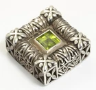Designer SIGNED Sterling Silver Peridot Square Enhancer Pendant Indonesia B