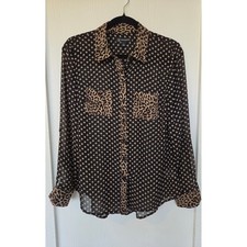 Sheer Polka Dot Leopard Print Button Down Shirt Size S Maximalist Statement