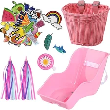 Doll Bike Seat with Basket Bell Streamers Stickers Pink Bike Accessories Gift