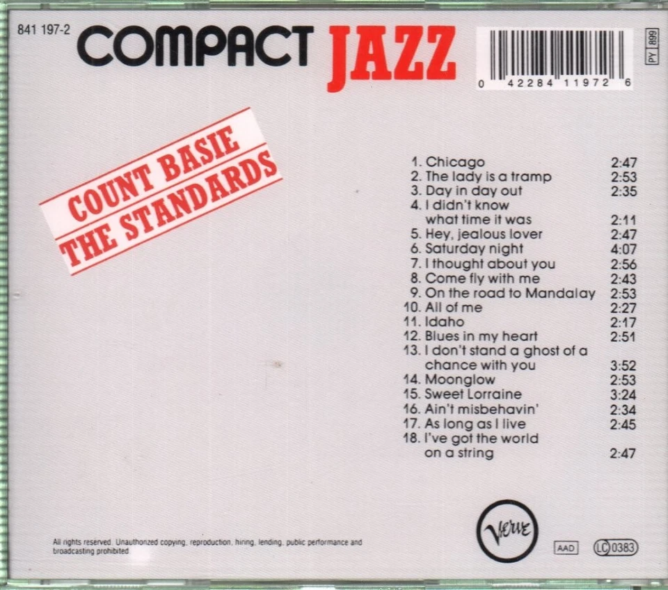 Count Basie Standards CD Germany Verve 1989 west german pressing 8411972 - Image 2 of 2