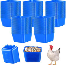 50 Pcs Cage Cups Chicken Feeder 16 Oz Food Bowl, Blue