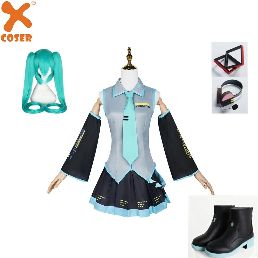 Anime Miku Cosplay Costume Wig Shoes Japan Leather Midi Dress Miku Cosplay Female Halloween Costume Girls JK Uniform Women Men | NL
