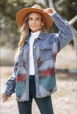Western Print button Front denim And 100 Cotton Jacket
