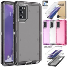 For Samsung Galaxy Note 20 Case Clear Transparent Cover / 2 Packs Tempered Glass