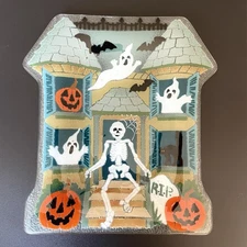 Peggy Karr Halloween Haunted House Art Glass Serving Plate Tray Dish 11.5”