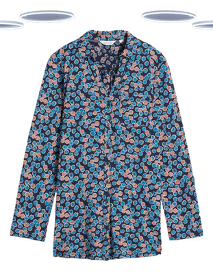 Ex White Stuff Damen Shirt - Langarm Longline Anne Floral Printed Blau Mix