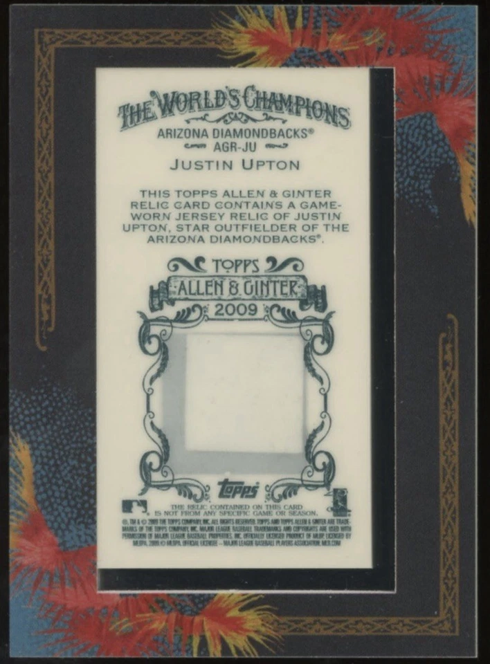 2009 Topps Allen & Ginter Relics Game Used Jersey Justin Upton Diamondbacks GU - Image 2 of 2