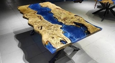 Live Edge Walnut Epoxy River Table Top Ocean Blue Resin Handmade table top