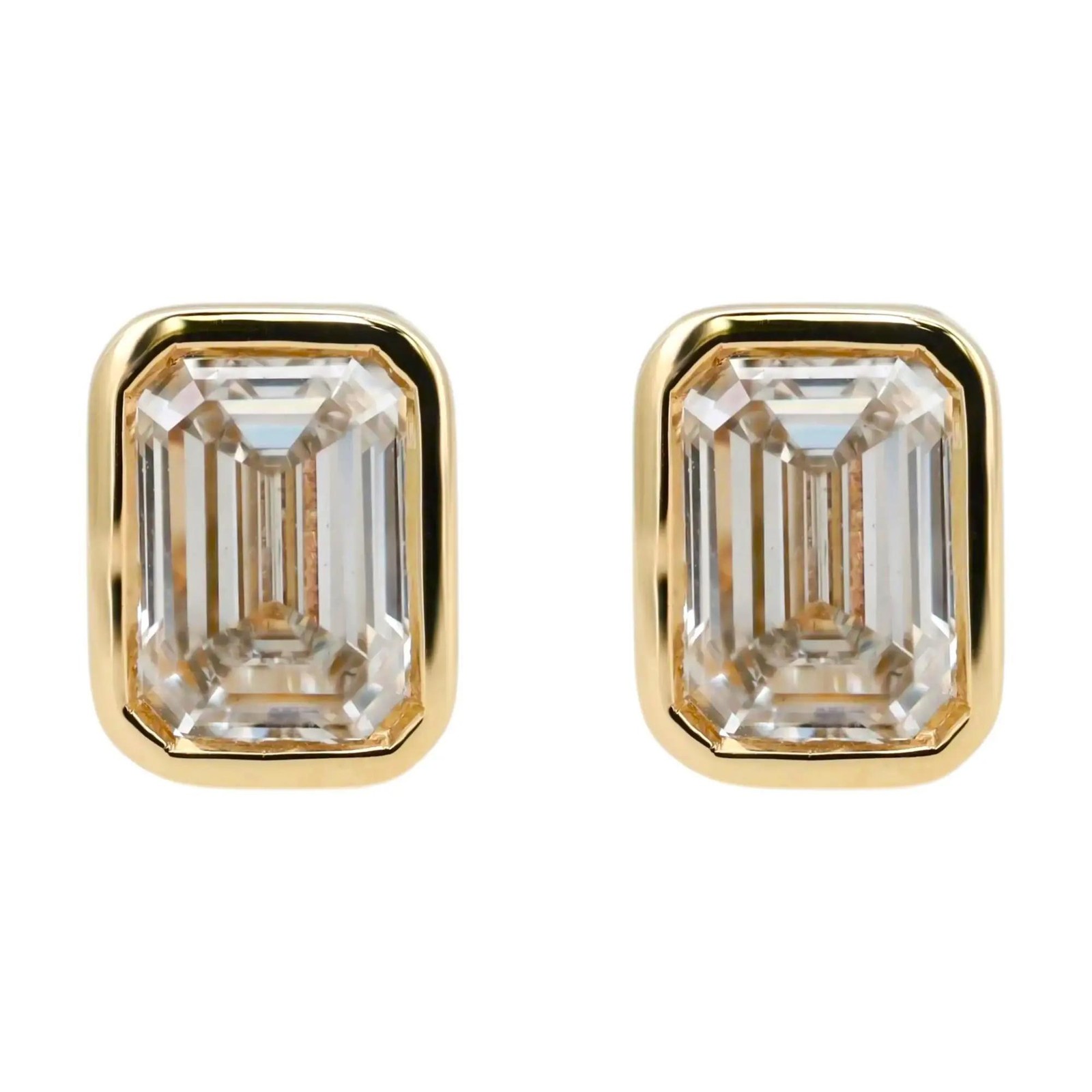 Bezel Set Emerald Cut Lab Grown Diamond Stud Earrings 14K Yellow Gold 3.25Ctw