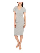 RILEY&RAE Womens Gray Pullover Short Sleeve Below The Knee Body Con Dress XXS