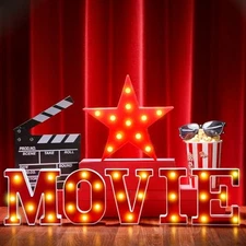 7 Pcs 6.3" Movie Light up Letters Sign LED Movie Night Party Decorations 