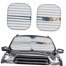 Coldinair Funny Print Auto Windshield Sun Shade,2-Piece Foldable Car Front Cat