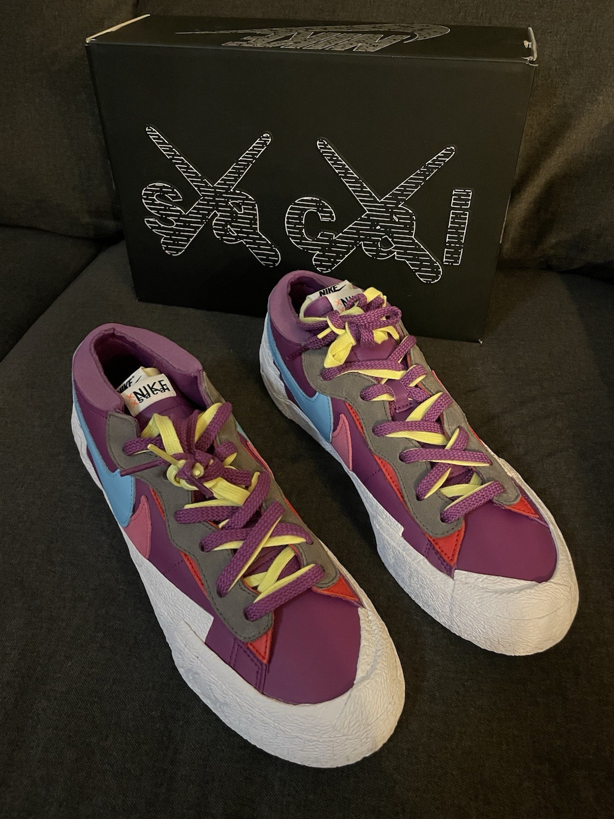 SACAI X NIKE Nike x Sacai x KAWS Blazer Basso Viola Crepuscolare Uomo Taglia US 12 DM7901 500 Nuovo