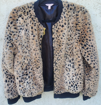 Juicy Couture Faux Fur Leopard Print Sz S Jacket Y2K Glam Rock