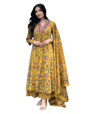 Women Cotton Blend Floral Printed Kurta Plazzo Set with Dupatta