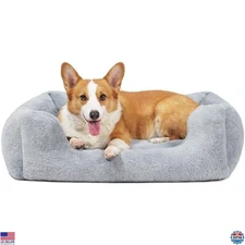 Square Medium Dog Bed Washable - Fluffy Cat Bed, Waterproof Anti-Slip Plush Pet