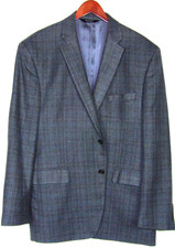 Jos. A. Bank SIGNATURE 2 Button Gray/Blue Plaid Silk/Wool Blazer Men's 44R