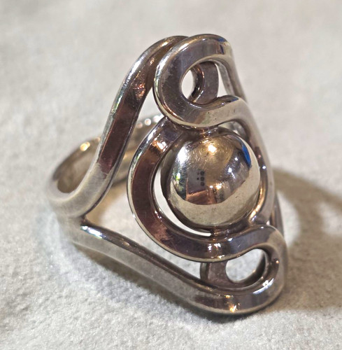 Vintage Mexico ATI Sterling Silver 925 Modernist Swirl Ball Ring Size 9 10g