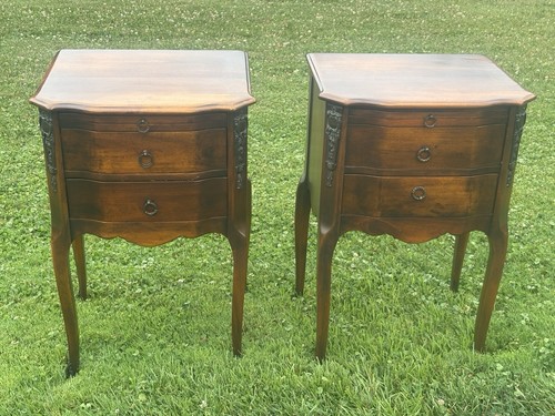 french provincial nightstand Pair - leather inlay- Two Out Of Two
