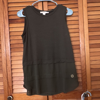 Michael Michael Kors Green Chiffon Layered Hem Tank Top Round Neck Sleeveless S