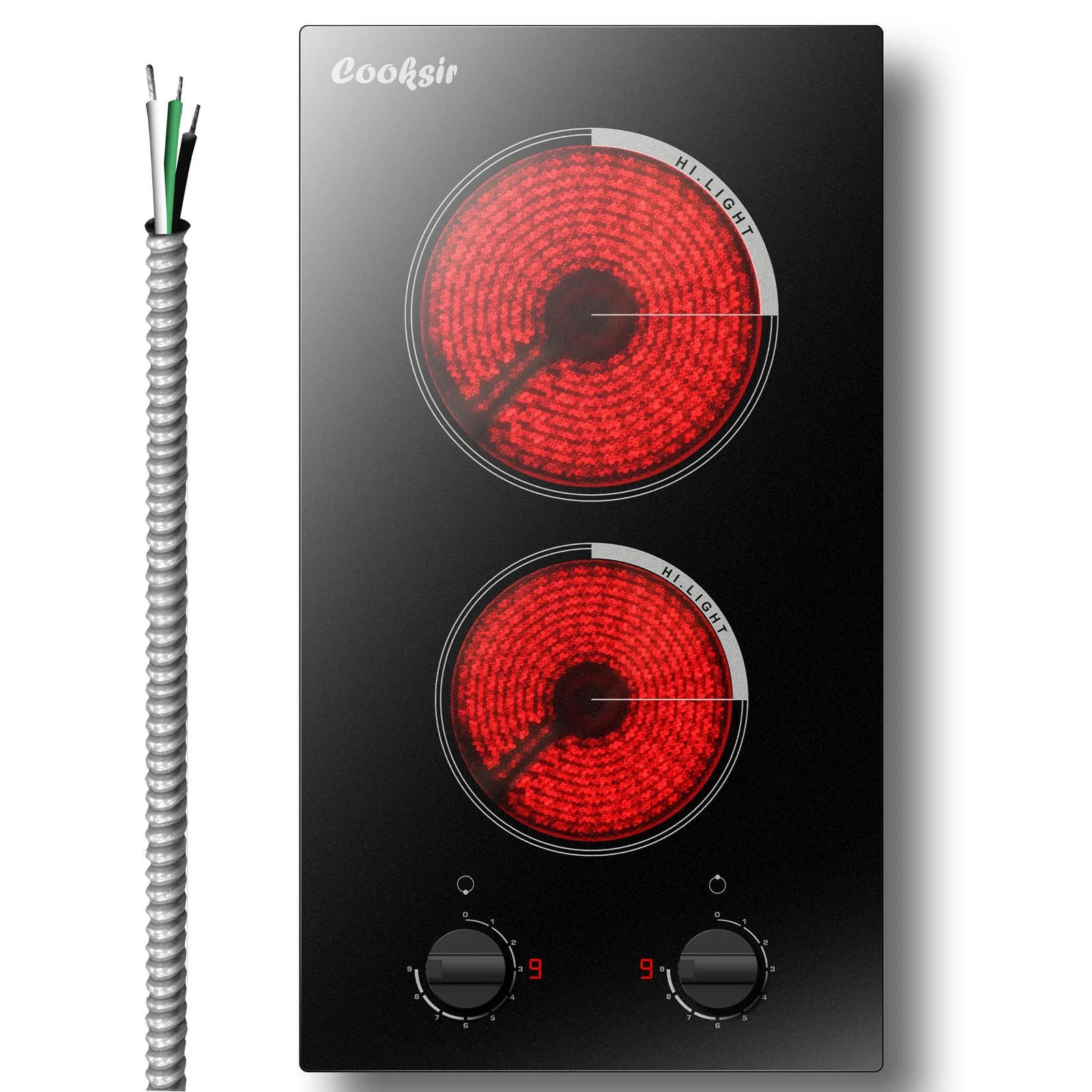 Electric Cooktop 2 Burner 12 Inch 3000W 220V Built in Radiant Cooksir 220-240V