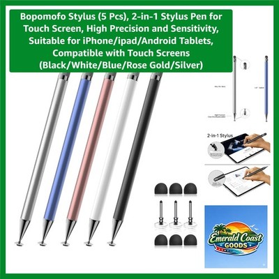 5-Piece 2-in-1 Stylus Pen Set - Precision Touch Screen Tools in Vibrant Colors