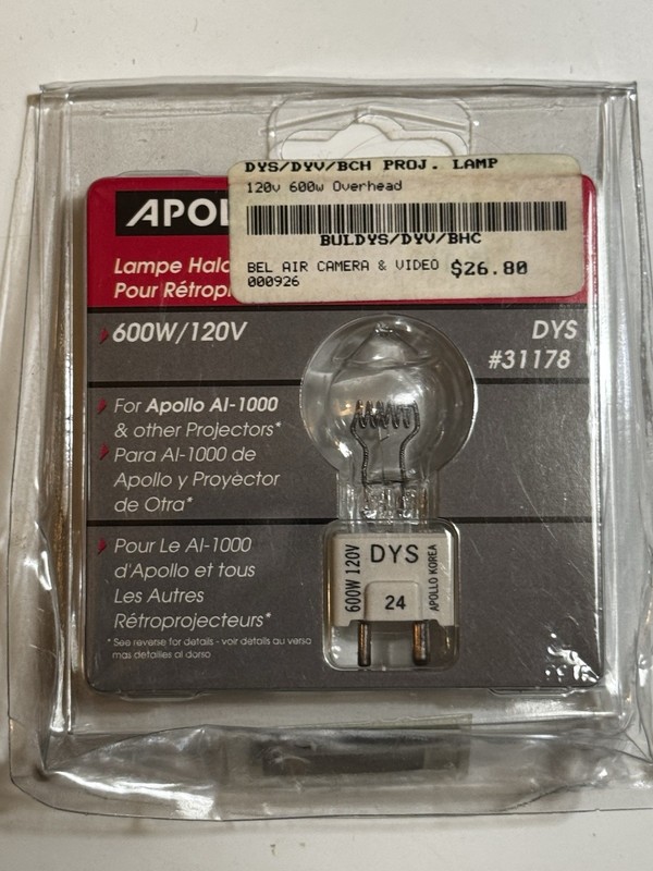 New Apollo DYS projector bulb 600 watt at 120 volt