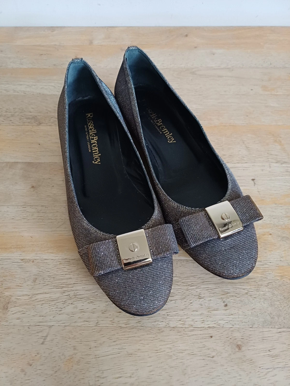 Russell & Bromley Glitter Metallic Bow Trim Flat Ballet Shoes Size UK 5 EU 38