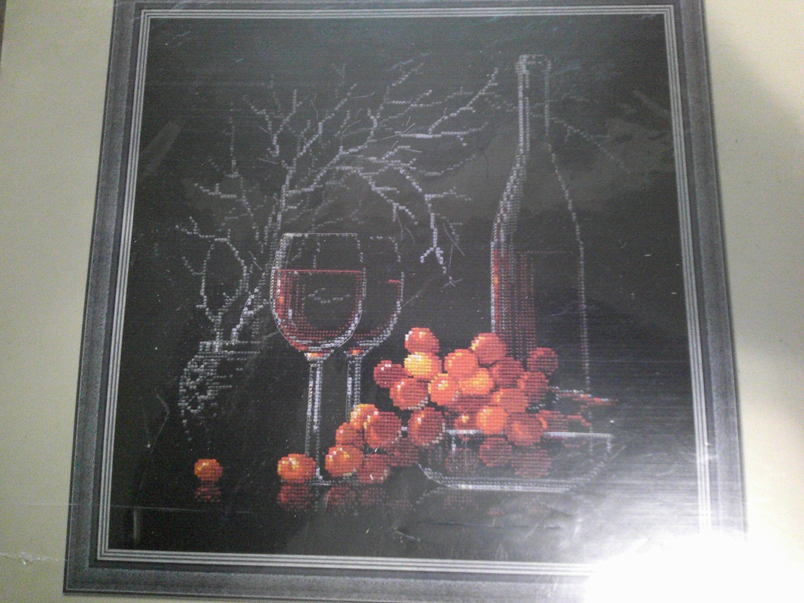 Riolis Counted Cross Stitch Kit Wine Bottle Grapes Still Life 11.75" Square