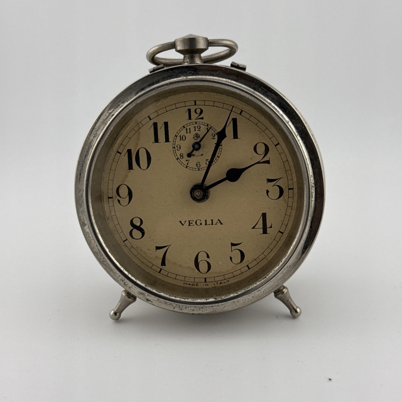 Antique Vintage 1920s / 30s Alarm clock VEGLIA Made In Italy In Working Order