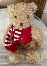 2018 FAO Schwarz Anniversary 16" Teddy Bear Red Puffer Vest and Scarf Plush