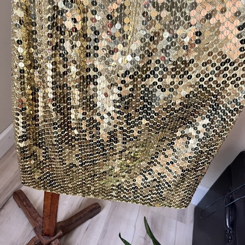 Abito paillettes oro Cache con perline collo alto impreziosito schiena aperta taglia 4 - Foto 6 di 8