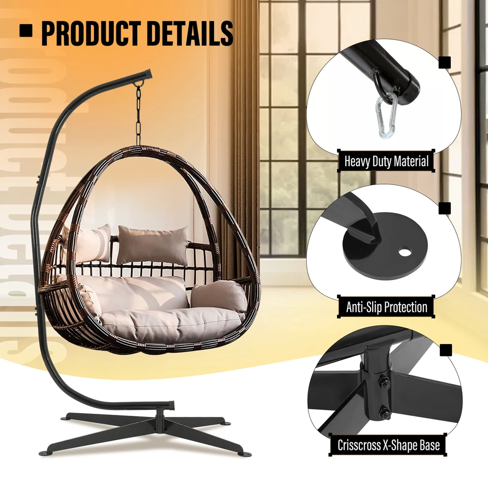 Soporte para hamaca de acero de alta resistencia para silla colgante porche oscilación rotación 360° 330 lb Foto 3 de 4