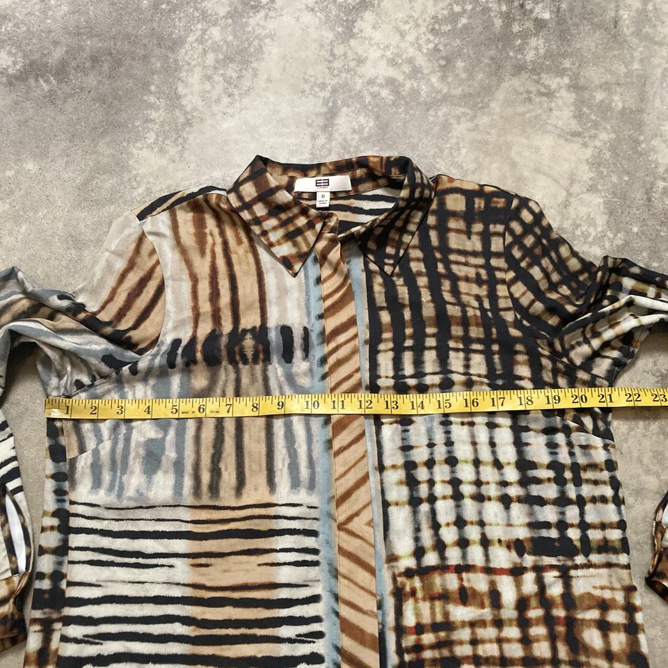 Blusa EE by Etcetera Mujer Talla 8 Abstracta Geo Manga Larga Abotonada Oficina Foto 2 de 4