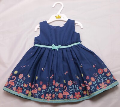 Baby Mädchen TINY LITTLE WONDERS Flamingo ärmelloses Kleid 6-12 Monate neu ohne Etikett