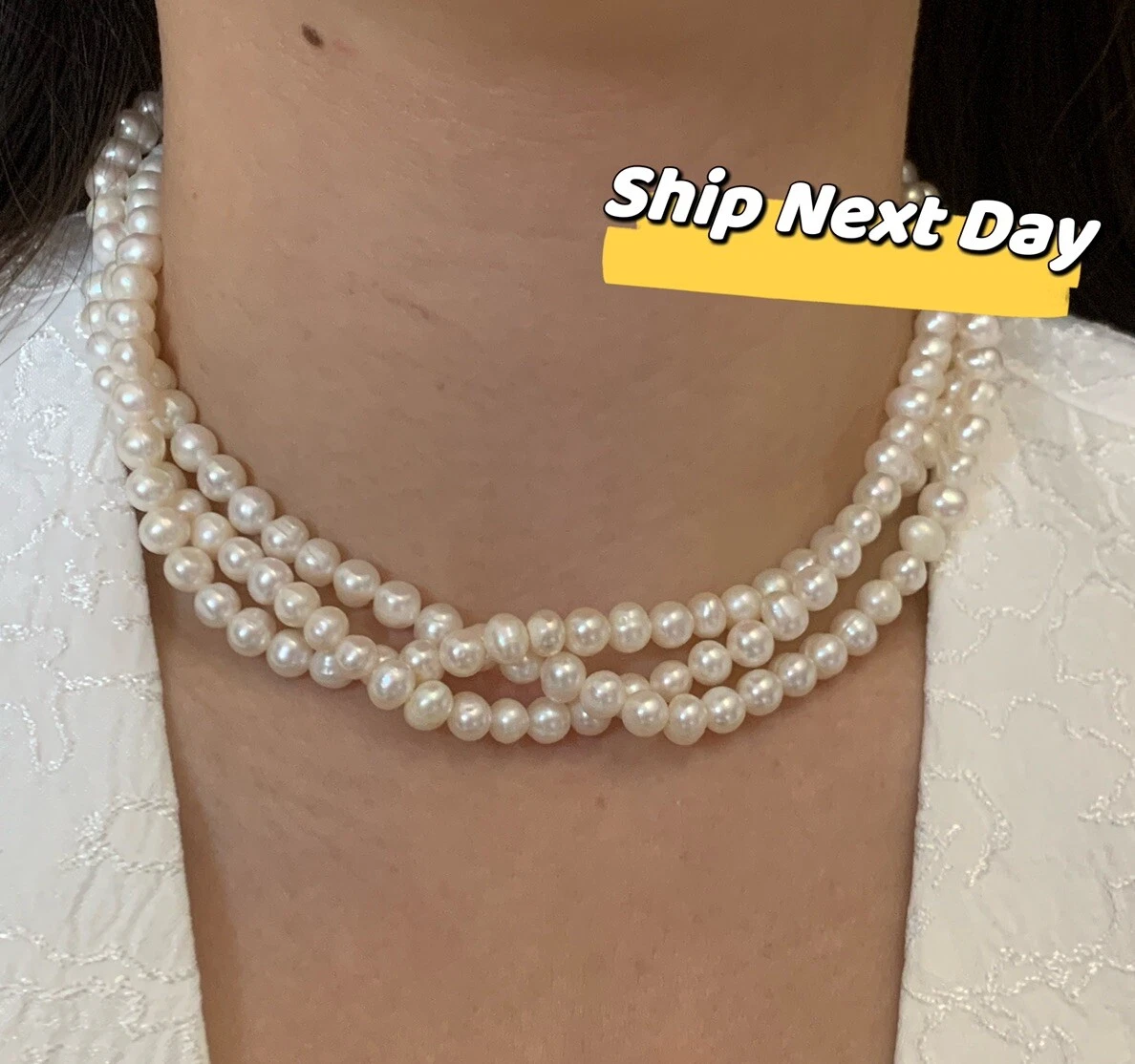 Multi Strand Pearl Choker Necklace