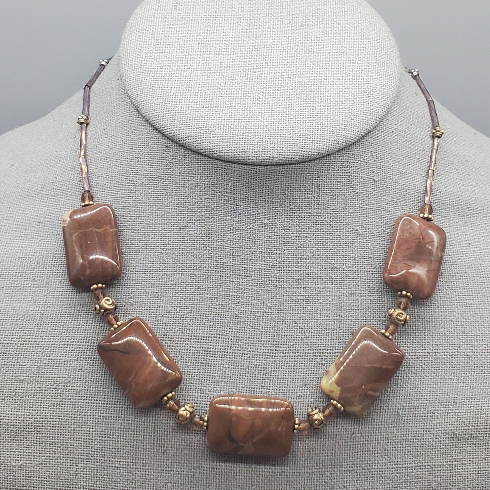 Brown Jasper Necklace Rectangular Bead Toggle Cla… - image 1