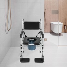 Shower Chair with Wheels Rolling Commode Chair for Toilet with Arms for Elderly