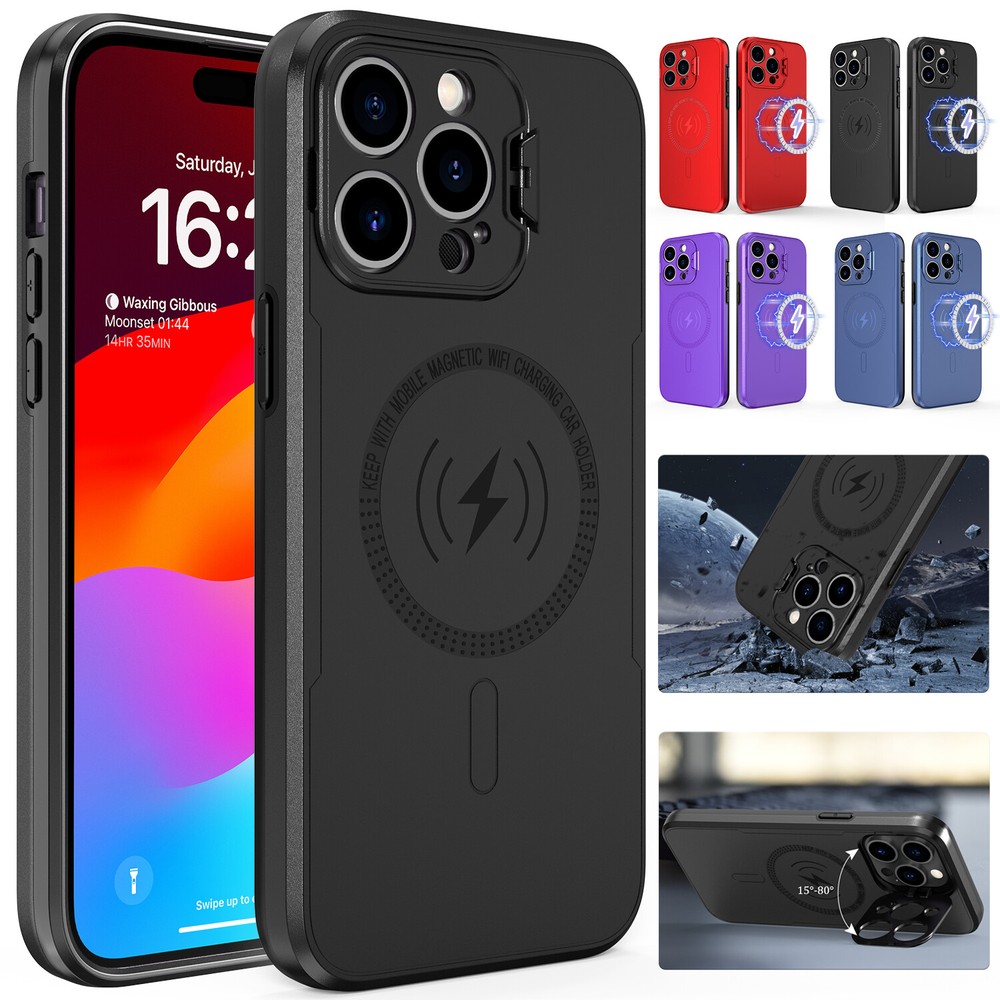 For iPhone 15/15 Plus/Pro/Pro Max Case Mag Safe Magnetic Camera Kickstand Cover