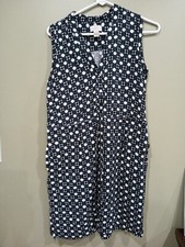 Ann Taylor Loft Medium V Neck Black Blue Sleeveless Dress Pockets Comfortable